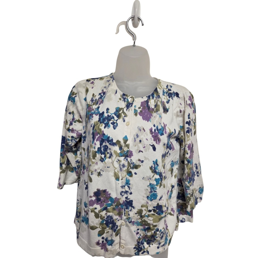 J. Jill Floral Cardigan Button Front 3/4‎ Sleeve Petite M